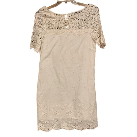 Sundance Imperial Eyelet Short Sleeve Shift Dress White Sz M Embroidered Bridal - Picture 2 of 9